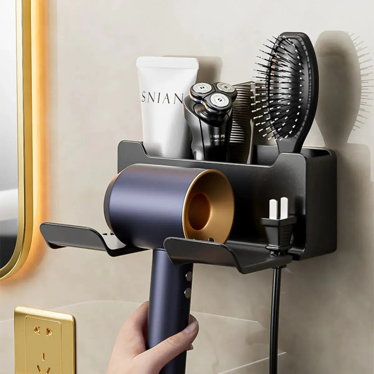 Sleek Wall Hair Dryer Organizer